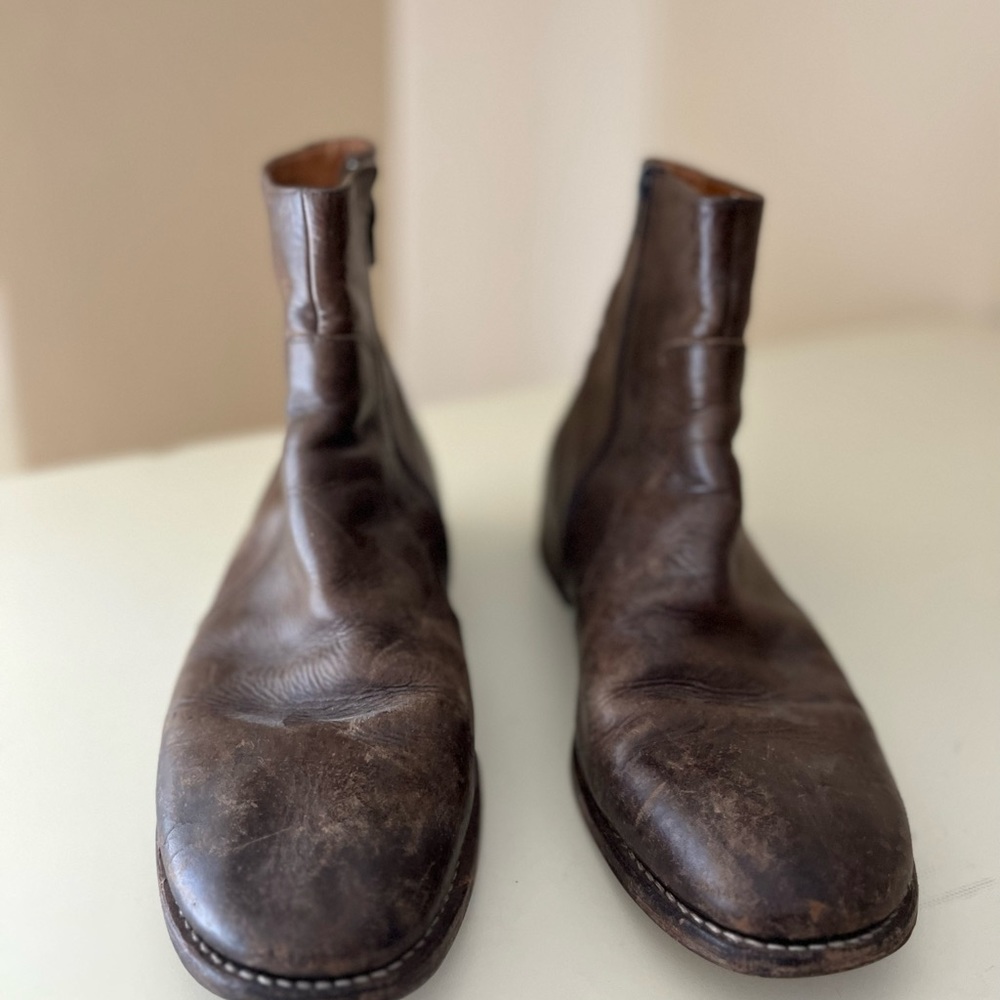 Maison Martin Margiela distressed brown zip boots size US 11